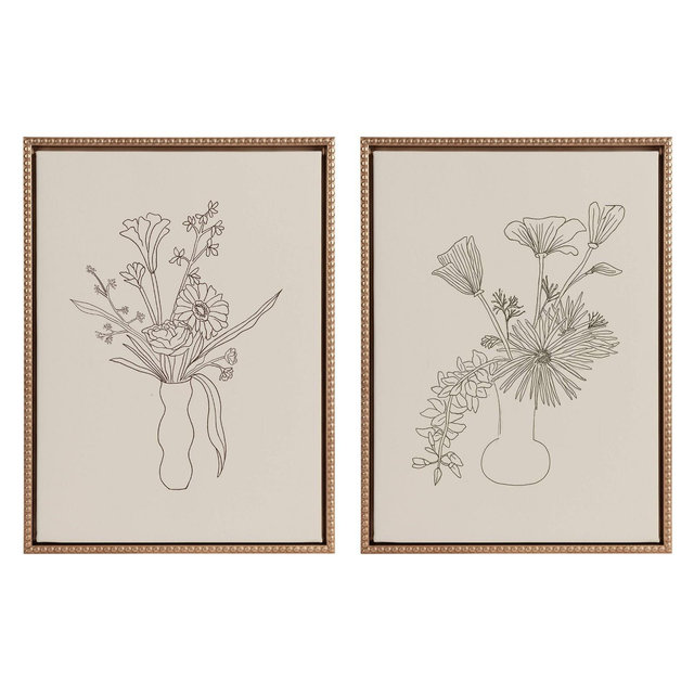 18"x24" Sylvie Beaded Floral Study 1 and 2 Framed Canvas Arts by Kate Aurelia Holloway Gold - Kate & Laurel All Things Decor