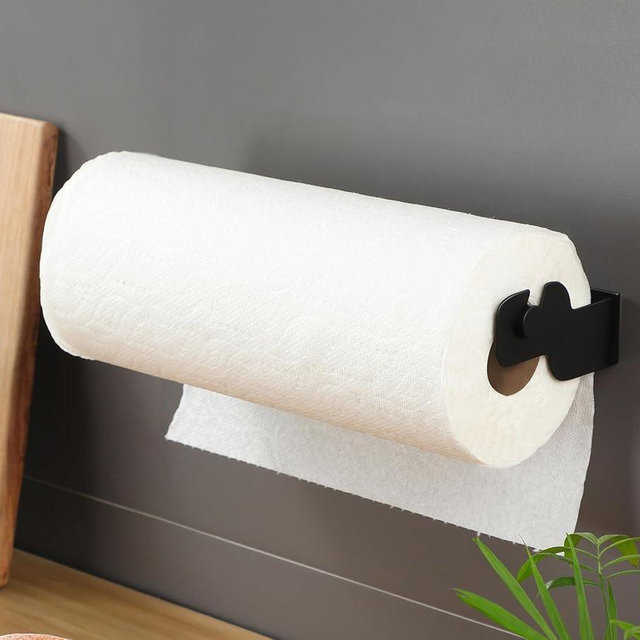 ZUNTO Black Paper Towel Holder Cabinet - Paper Towel Holder Under Cabinet, Adhesive Paper Towel Holder, Wall Mount Paper Towel Roll Holder for Kitchen, Stainless Steel