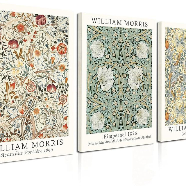 Induslyfe Framed Flower Wall Art Canvas Decor Set of 3, William Morris Wall Art Framed Prints Posters Mid Century Modern Art, Aesthetic Floral Botanical wall art for bedroom living room bathroom 12x16