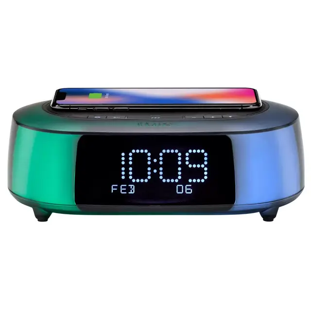 iHome® TimeBoost Glow Alarm Clock in Black with Qi Wireless Charging and USB Port
