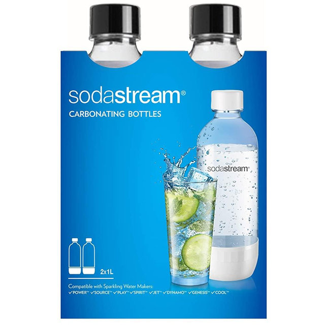 SodaStream Dishwasher safe 1L CLASSIC DWS Carbonating Bottle BLACK (twinpack), Pack of 2