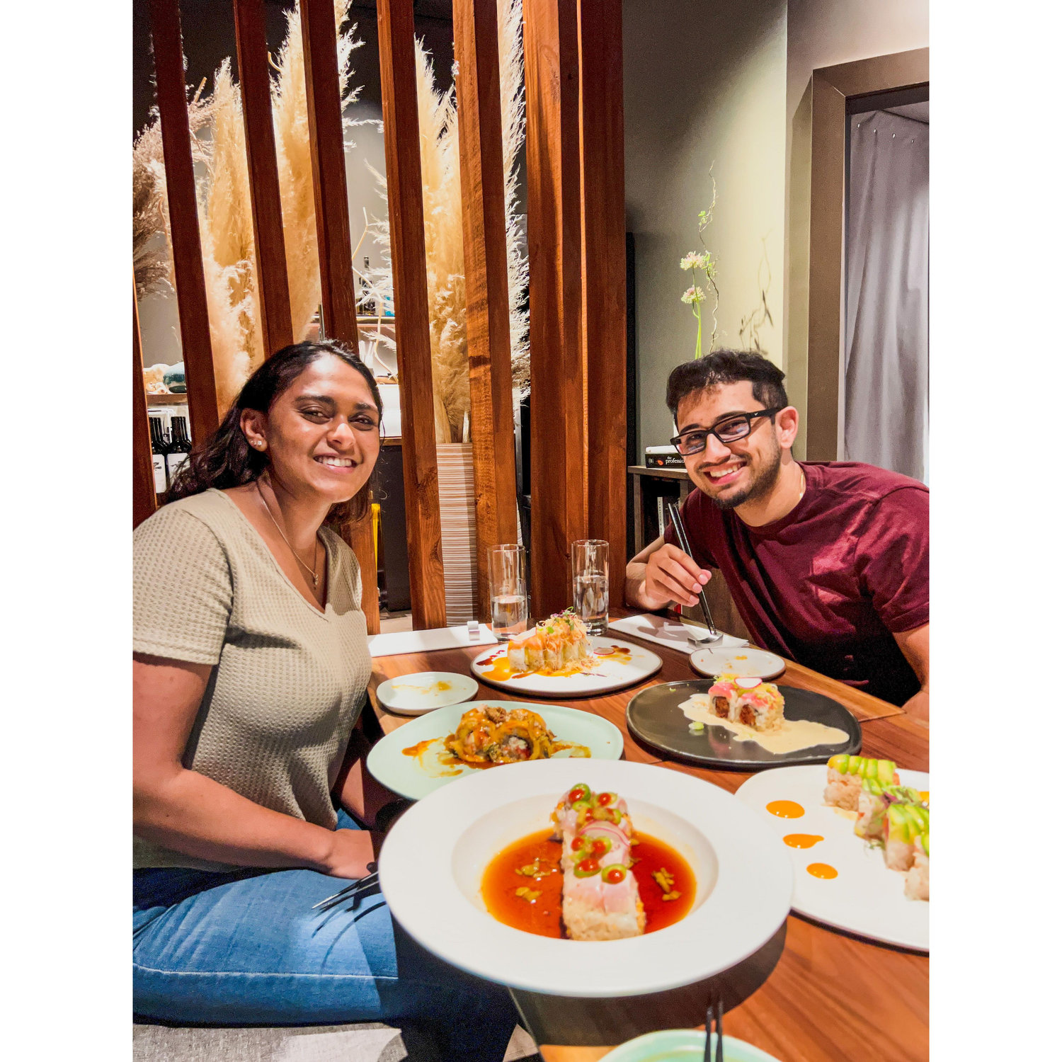 First time Shivani had non-vegetarian sushi with Arjun's older sister and husband in North Carolina