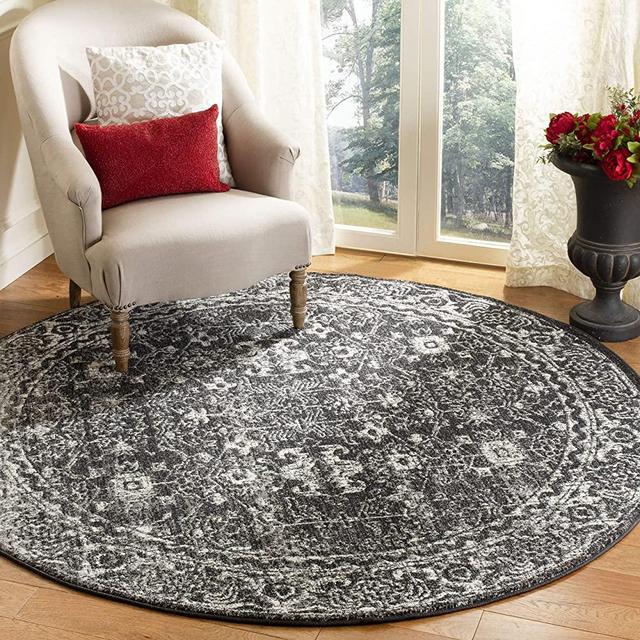 Safavieh Evoke Collection EVK270K Distressed Oriental Light Blue and Ivory Round Area Rug (6'7" in Diameter)