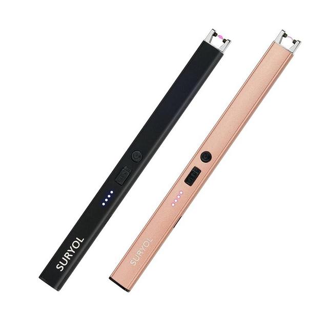 SURYOL Electric Arc Lighter - USB Type-C Rechargeable, Windproof, Flameless, Hanging Hook, LED Battery Display for Candle, Grill, Camping