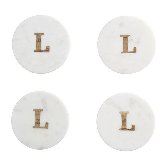 Alphabet Marble with Wood Coasters - L