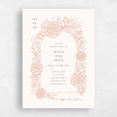 Salmon, Pink Wedding Invitation - Keita Portrait