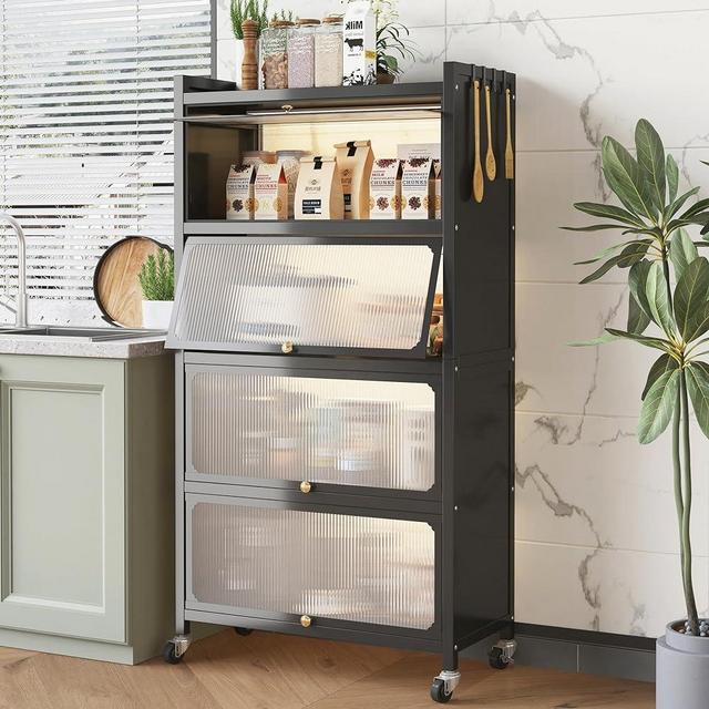 COVAODQ 5 Tier Pantry Storage Cabinet Baker Racks for Kitchen with Storage Kitchen Pantry Storage Cabinet Microwave Rack Storage Rack