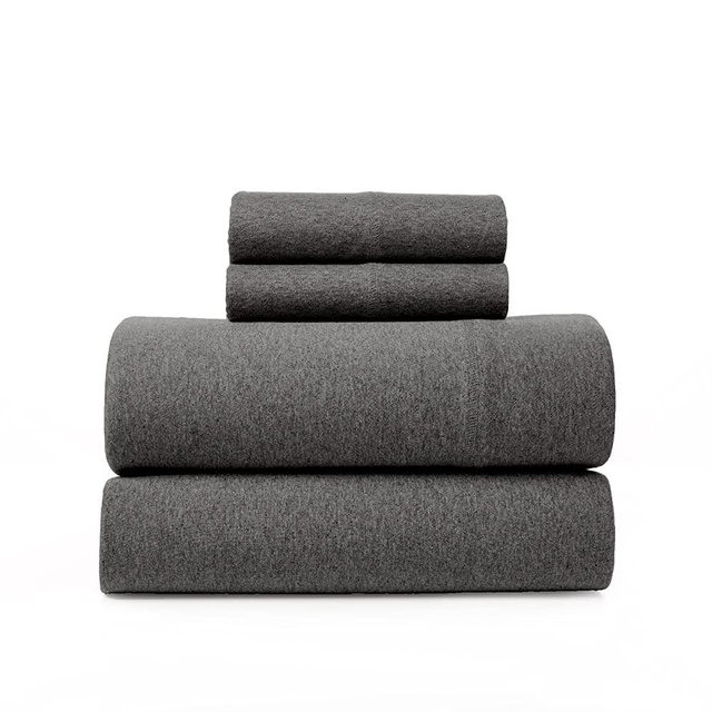 Road Trip America Jersey Sheets Set - 100% Cotton 4 Pieces King Set - T-Shirt Soft Knit Stretchy Bed Sheets - All Seasonal and Deep Pockets - Certified by Oeko-TEX (Dark Heathered Grey, King)