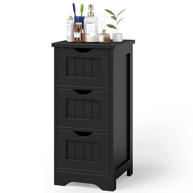Giantex Bathroom Floor Cabinet - Small Bathroom Storage Cabinet with 3 Removable Drawers & Anti-Toppling Device, Freestanding Side Storage Organizer for Bathroom Living Room Bedroom (Black)