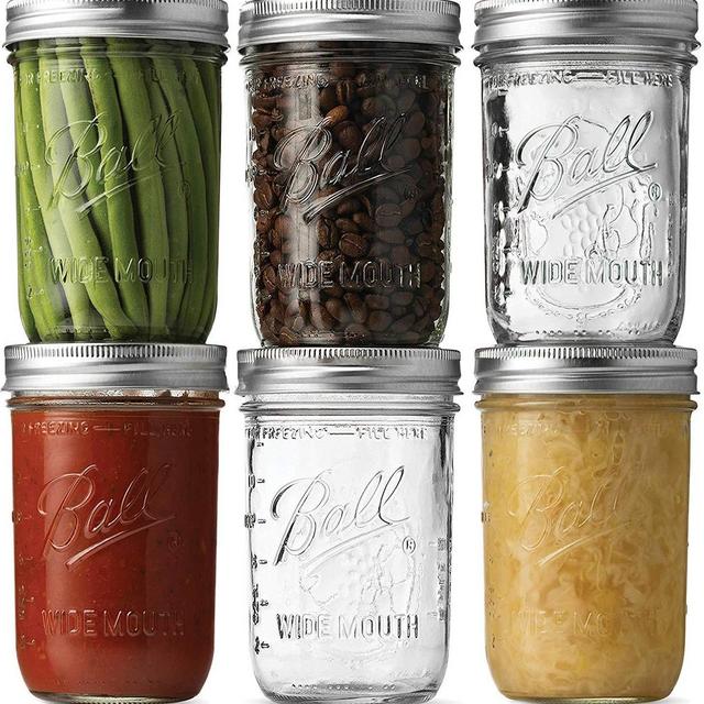 Ball Wide Mouth Mason Jars (16 oz/Capacity) [6 Pack] with Airtight lids and Bands. For Canning, Fermenting, Pickling, Decor - Freezing, Microwave And Dishwasher Safe. Bundled With SEWANTA Jar Opener