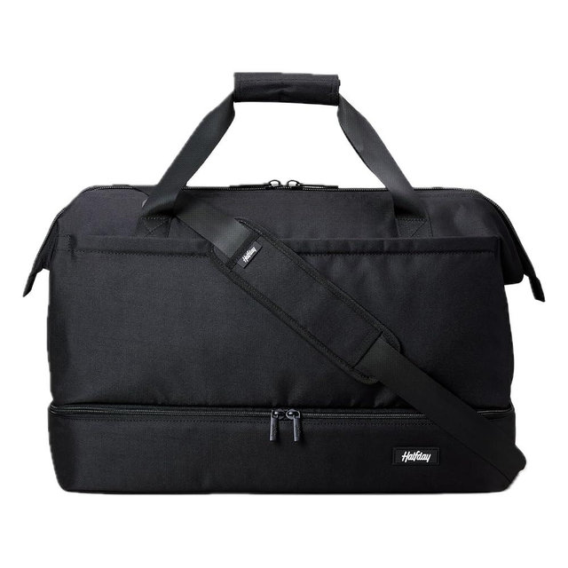Halfday Double Decker Weekender Bag 40L | Designed for Easy Packing & Storage (Padded Strap, Zippered Bottom Compartment, Interior Mesh Pockets, Trolley Sleeve, Water-Resistant Fabric), Jet