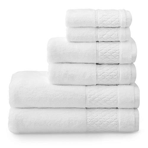 Welhome Hudson 100% Pure Organic Cotton Quality 6 Piece Luxury Bath Towel Set - Durable - High Absorbency - Hotel Spa Bathroom Towel - 651 GSM - 2 Bath - 2 Hand - 2 Wash Towels - White