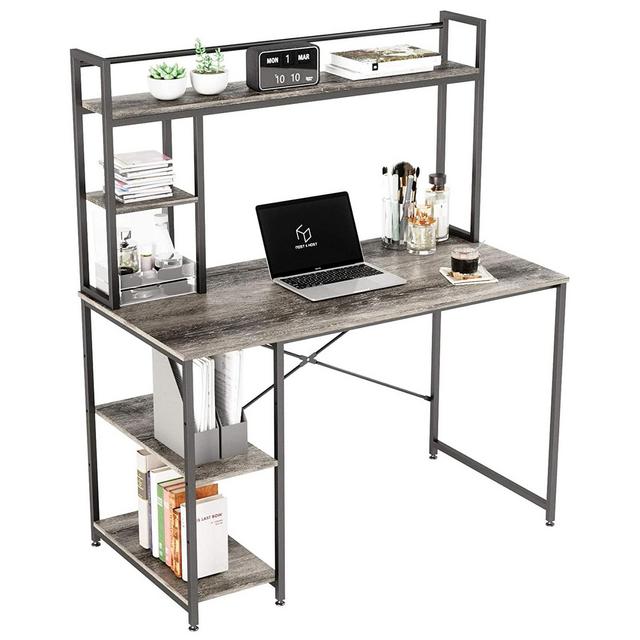 Nost & Host 47 Inch Modern Industrial Table Home Office Wood Desktop Mount Computer Study Desk with 2 Tier Adjustable Book Shelves, Gray