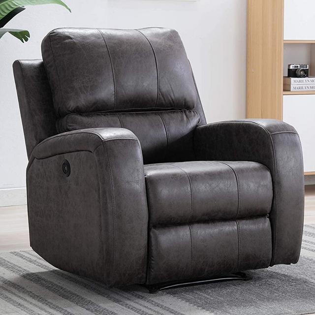 Bonzy Home Power Recliner Chair Air Suede - Overstuffed Electric Faux Suede Leather Recliner Chair with USB Charge Port - Home Theater Seating - Bedroom & Living Room Chair Recliner Sofa (Smoke Gray)