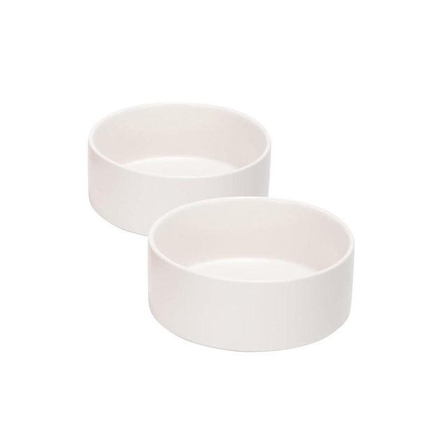 SPUNKYJUNKY 13.5OZ Ceramic Dog and Cat Bowl, Modern Cute Weighted Food Water Bowl for Replacement White (2 Pack)