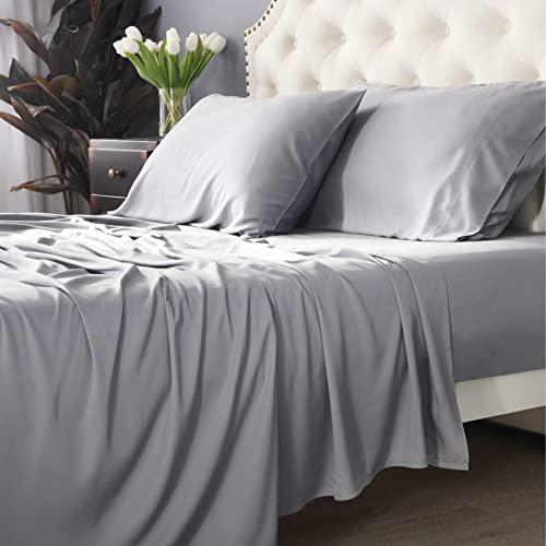 Bedsure 100% Bamboo Sheets Set California King Light Grey - Cooling Bamboo Bed Sheets for Cal King Size Bed with Deep Pocket 4PCScs