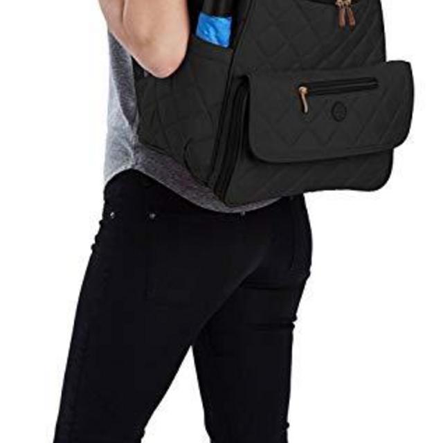 Dog Travel Bag - Deluxe Quilted Weekender Backpack - Includes Lined Food Carriers and Collapsible Bowls (Black)