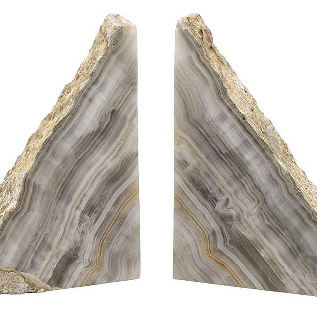 Foggy Grey Stone Bookends, 6.75" Tall, Carved from Real North American Aragonite - The Artisan Mined Series by hBAR