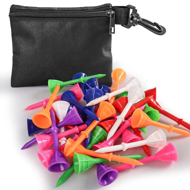 VEASAERS Golf Tees Plastic 3 1/4 inch Unbreakable 30 Pack with Pouch Bag, Durable Stable Available 83 mm Long Tee for Golfer Practice