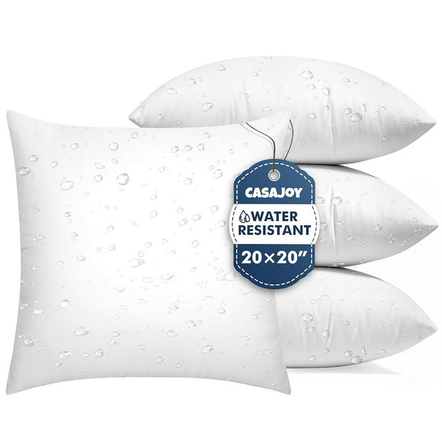 CASAJOY Pack of 4 20x20 Outdoor Pillows, Water Resistant Throw Pillow Inserts, Cushion Inner Pads for Patio, Sofa, Waterproof Pillow Insert