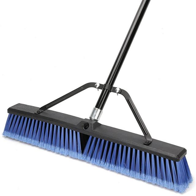 24 inches Push Broom Outdoor for Deck Driveway Garage Yard Patio Concrete Floor Cleaning--Blue
