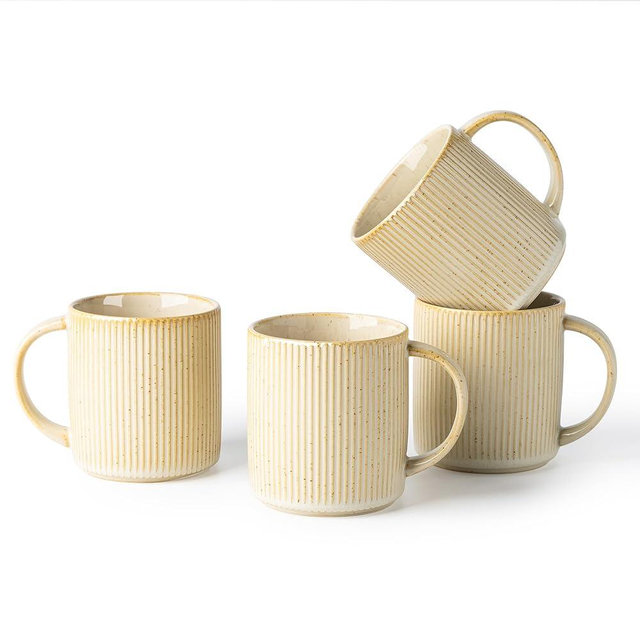 theterra Ceramic Coffee Mugs Set of 4, 14.2oz Handmade Coffee Cups with Handle for Latte, Tea, Milk, Beer, Hot Cocoa, Cappuccino