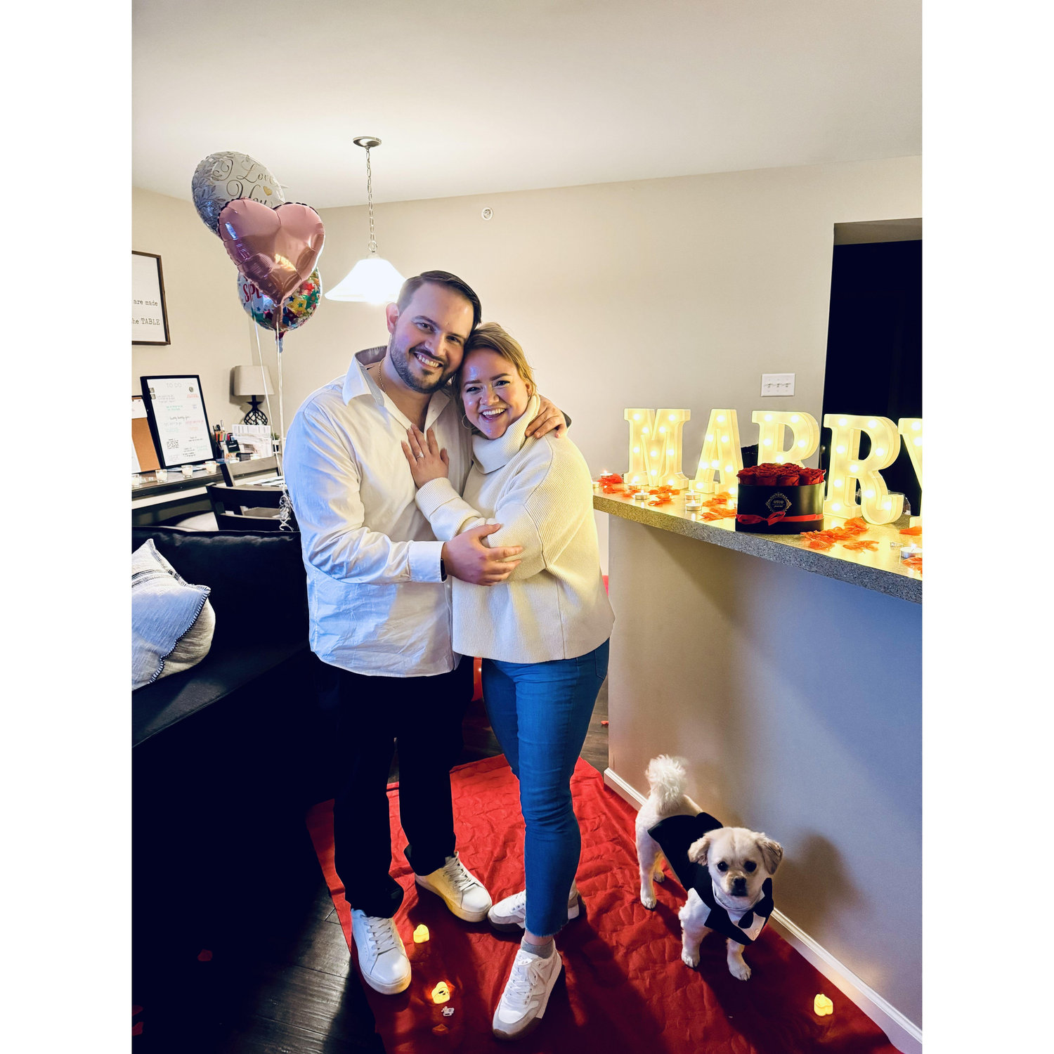 The night we got engaged! This day was so special and filled with lots of meaningful moments. Scottie had a special appearance as well in a doggie suit. He's such a big part of our lives!
