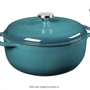 Lodge 6 Quart Enameled Cast Iron Dutch Oven with Lid – Dual Handles – Oven Safe up to 500° F or on Stovetop - Use to Marinate, Cook, Bake, Refrigerate and Serve – Lagoon