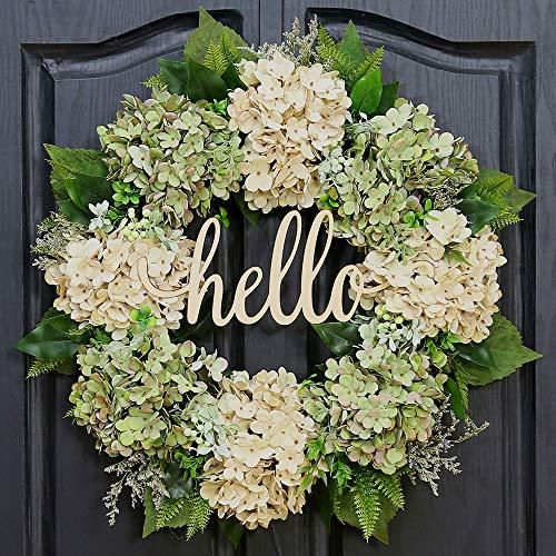 QUNWREATH Handmade Floral 18 inch Green Hydrangea Series Wreath,Gifts Package,Free Hooks,Spring Wreath,Front Door Rustic Wreath,Farmhouse Wreath,Grapevine Wreath,Light up Wreath,Everyday Wreath,QUNW60
