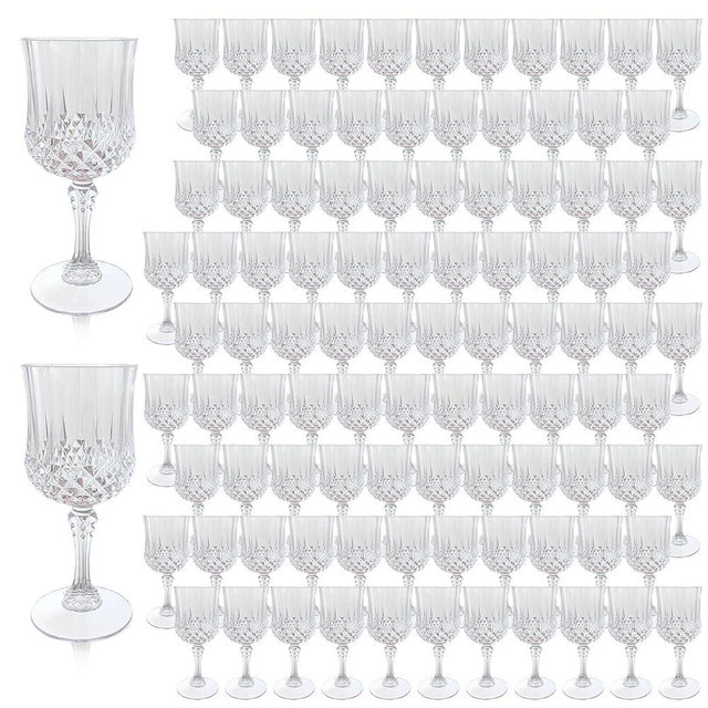 LEYIQU Plastic Wine Glasses, Plastic Goblets Vintage Style Cordial Unbreakable Drinking Glasses, Reusable Drinkware for Wedding Reception, Grand Event Party Supplies, Easter (100, Transparent)