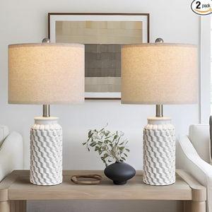 USumkky 20.5" White Modern Ceramic Bedside Lamp Set of 2 for Bedroom Decor Farmhouse Table Lamp for Living Room Office Dorm