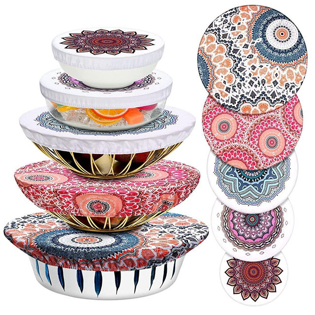 10 Pieces Bowl Covers Reusable in 5 Size Stretch Cloth Fabric Bowl Covers Elastic Food Storage Covers Cotton Bread Bowl Covers Reusable Lids for Food, Fruits, Leftover (Retro Style)