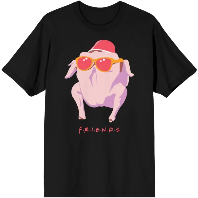 Friends TV Turkey with Hat and Shades Men's Black Graphic Tee-S