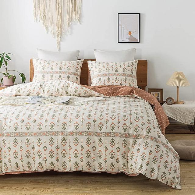 HoneiLife Queen Duvet Cover Set - 100% Cotton Comforter Cover Floral Duvet Cover Sets,Breathable Duvet Cover with Zipper Closure and Corner Ties,3pcs Wildflower Comforter Cover Sets-Sweet Grass