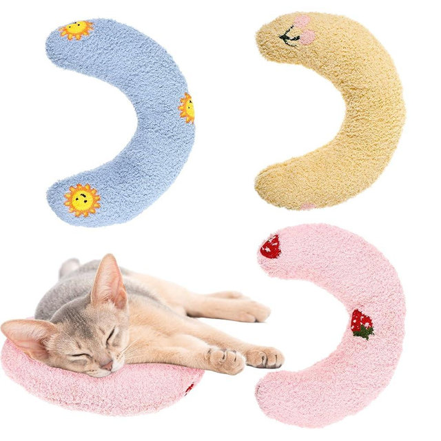 JOUTYFOR 3 Packs Cat Pillows for Indoor Cats, Ultra Soft Fluffy Cat Calming Pillow, Half Donut Cudd ler with Cute Embroidery Pattern Providing Support of Pet Neck, Machine Washable