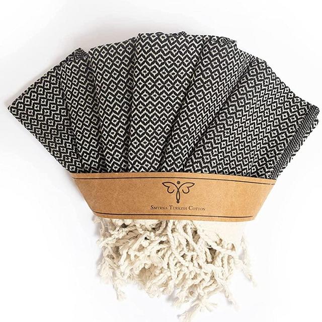 Smyrna Turkish Cotton Wash Cloths Pack of 6 | 100% Natural Cotton, 12"x17" | Versatile Bath Towels for Bathroom, Hotel, SPA | Ultra Soft, Absorbent, Prewashed and Quick Dry Turkish Hand Towels (Black)