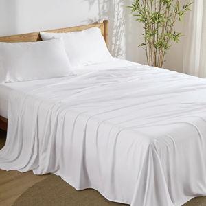 Bedsure Queen Sheet Set, Cooling Sheets for Queen Size Bed Set, Rayon Derived from Bamboo, Breathable & Soft, Deep Pocket Up to 16 Inches, Hotel Luxury Silky Bedding for Hot Sleepers, White
