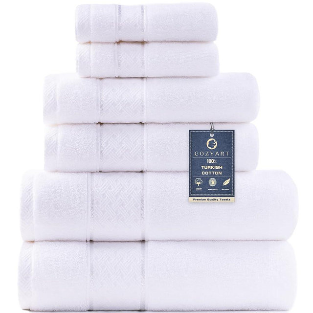 COZYART White Bath Towels Set 6 Piece, Luxury 100% Turkish Cotton 650GSM Hotel Quality, Soft, Absorbent,Towel Sets for Bathroom | 2 Bath Towels 2 Hand Towels 2 Washcloths