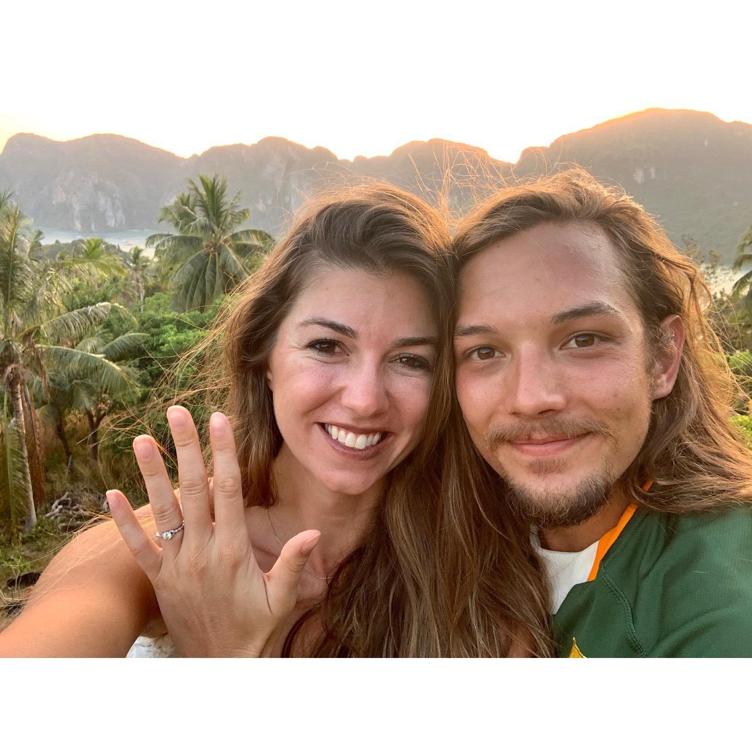Enjoying their engagement on top of a hill overlooking Ko-Phi Phi.