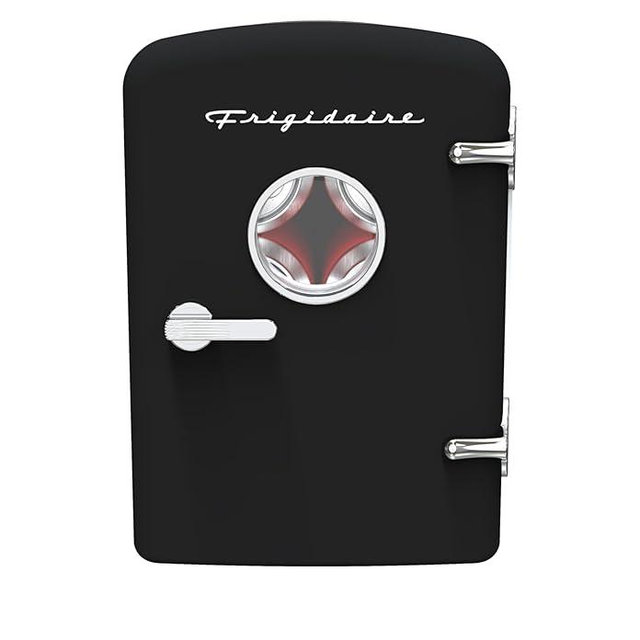 Frigidaire Retro 9-Can Mini Personal Fridge Portable Cooler for Car, Office, Bedroom, Dorm Room, or Cabin, 11.8" D x 7.1" W x 10.1" H, BLACK