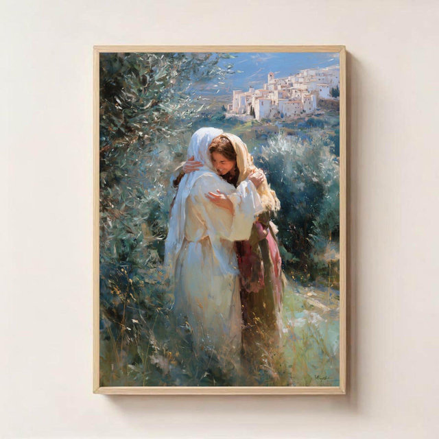 Mary and Elizabeth – The Visitation Bible Scene, Tender Spiritual Art Print, Virgin Mary and Saint Elizabeth, Christian Home Decor
