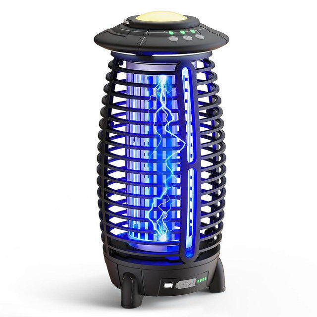 Bug Zapper Outdoor,4 in 1 Cordless Mosquito Zapper, Rechargeable 4000mAh Battery with Auto/SOS Mode, Waterproof Electric Fly Trap,Easy to Clean Portable Night Light for Patio,Backyard,Camping, Home