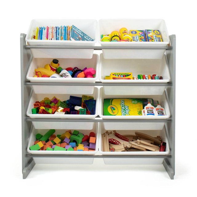 Toy Storage Organizer with 8 Large Storage Bins Gray/White - Humble Crew