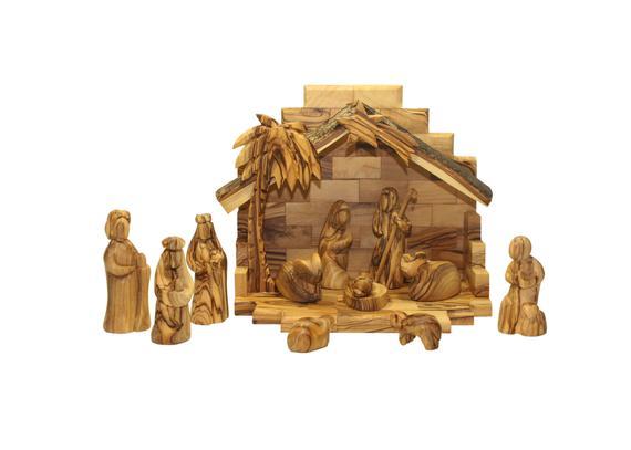 Hand Carved Nativity Set From Bethlehem 12 pcs With/Without Stable