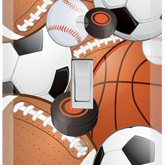 Kids Sports Decor Light Switch Cover Plate Soccer, Football, Baseball, Hockey Decorative Nursery Teen Toddler Room Bedroom Bathroom Playroom DIY Wall Decoration (Sports)