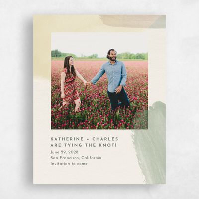 Warm Sage, Green Wedding Save the Date - Riverside Portrait