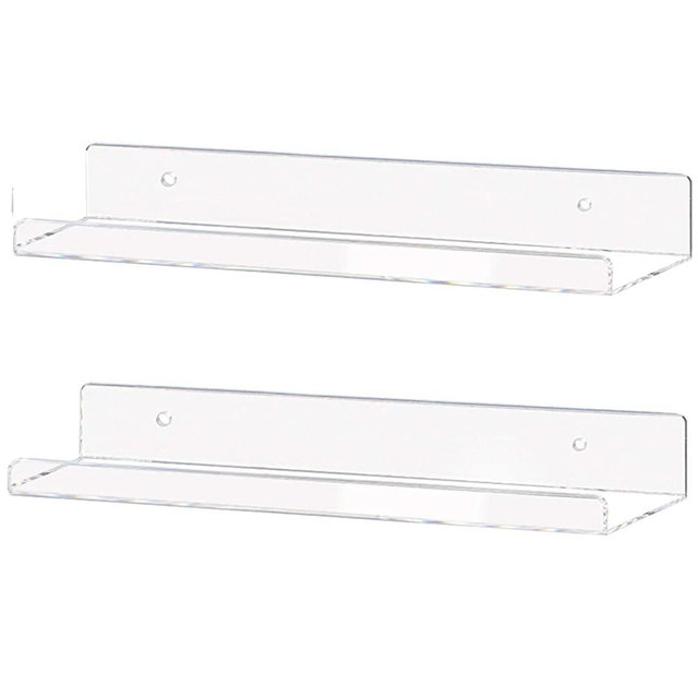 Weiai Clear Acrylic Shelf 15" Invisible Floating Wall Ledge Bookshelf, Kids Book Display Shelves Wall Mounted (15 Inch 2Pack)
