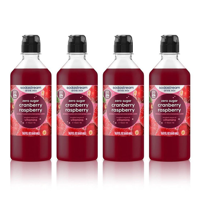 SodaStream Cranberry Raspberry Zero Calorie, New Pour Bottle 440ml, 14.9 Fl Oz (Pack of 4)