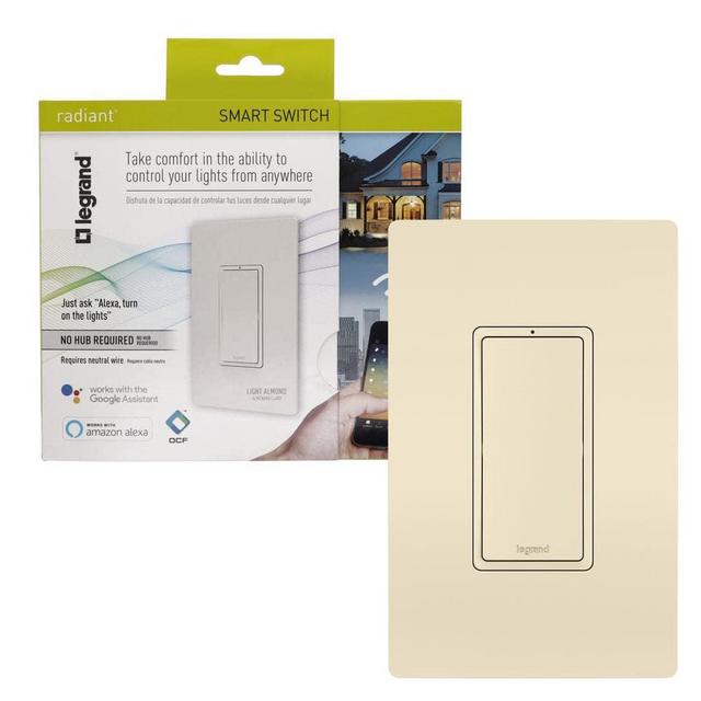 Legrand radiant Smart 15 Amp 120-Volt Single-Pole/3-Way Wi-Fi Rocker Light Switch, Light Almond WWRL10LACCV2 - The Home Depot