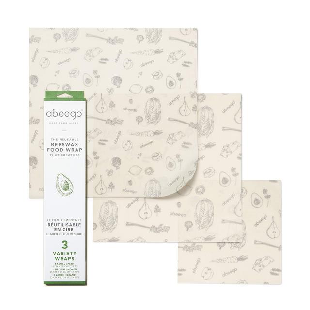 Abeego, The Original Beeswax Food Storage Wrap - Set of Three, 7&quot; 10&quot; and 13&quot; Natural Square Sheets